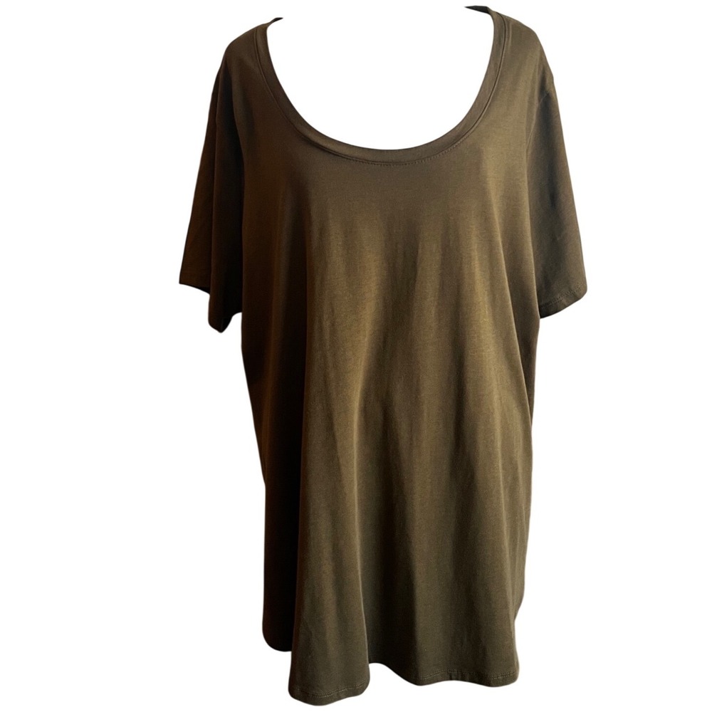 Ava & Viv Womens Olive Green Scoop Neck Short Sleeve Tee Cotton Modal Blend Top